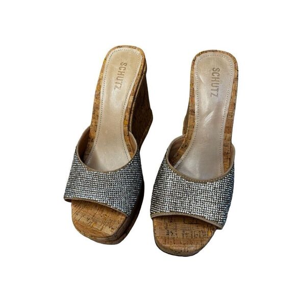 NWOT SCHUTZ Dalle crystal embellished wedge sandals size 10 - Picture 7 of 9